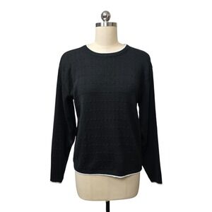 Vintage Tuw By Mervyns Black Textured Knit Crewneck Sweater Womens Size Medium